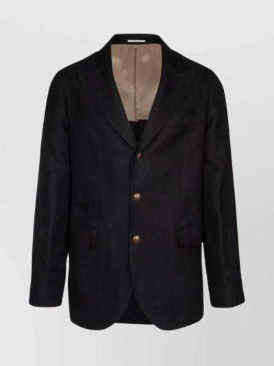 Brunello Cucinelli Peak-lapels Linen-blend Blazer In Black