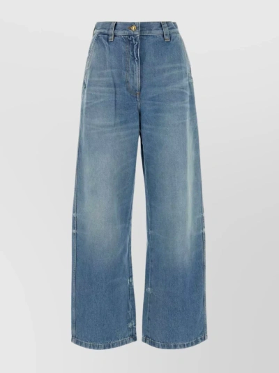 Palm Angels Wide Leg Distressed Jeans In Light Blue Light Blue