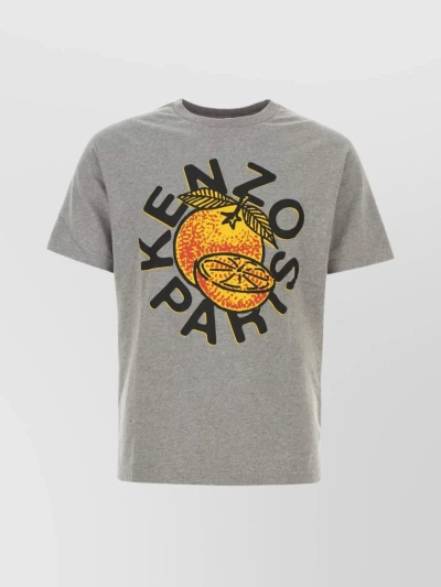 Kenzo Orange-print Cotton T-shirt In Grey