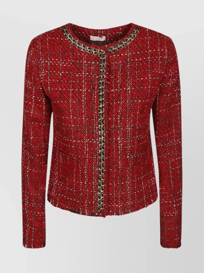 Liu •jo Textured Boucle Chain Trim Jacket In Red
