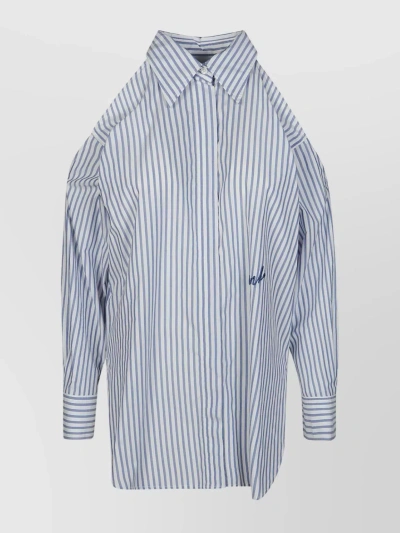 Pinko Logo-embroidered Striped Shirt In White/light Blue