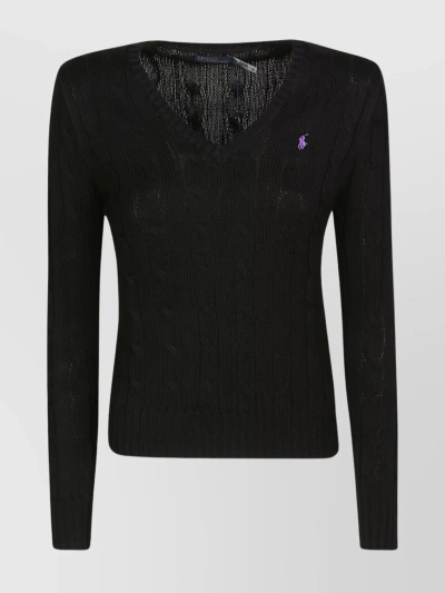 Polo Ralph Lauren Kimberly Sc V Cable Sweater In Black