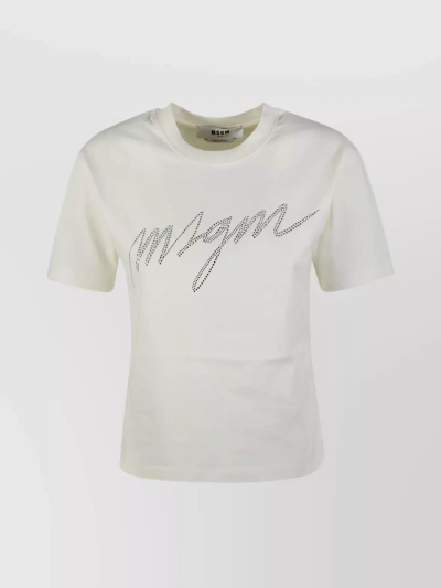 Msgm Cursive Logo T Shirt In Crema