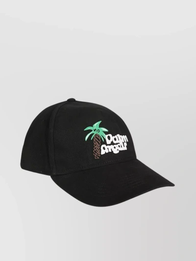 Palm Angels Logo Cotton Baseball Cap In Black