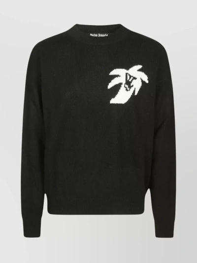 Palm Angels Black Wool Cashmere And Viscose Blend Hunter Intarsia Logo Jumper
