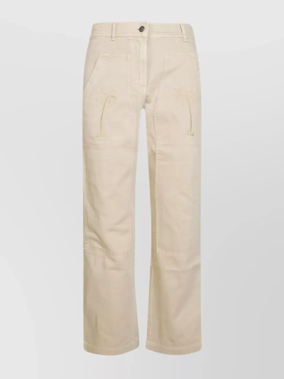 Palm Angels Beige 'cargo' Pants With Embroidered Palm In Cotton Denim Woman