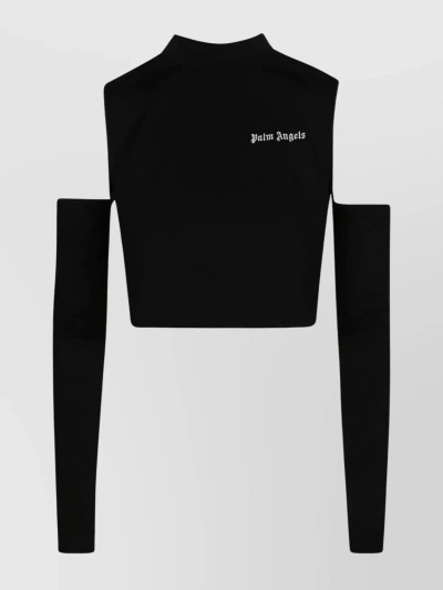 Palm Angels Logo-print Cut-out Top In Black Off White