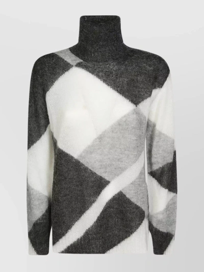 P.a.r.o.s.h Round Neck Fur Applique Colourblock Sweater In Fantasia Grigio Scuro