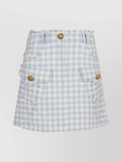 Balmain 2 Pockets Vichy Tweed Trapeze Mini Skirt In Blue