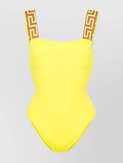 Versace Greca Lycra One-piece Swimsuit In Yellow