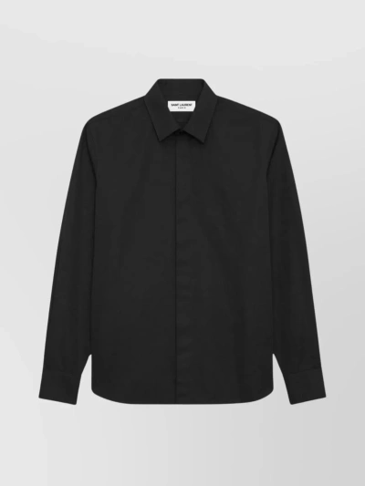 Saint Laurent Long-sleeve Silk Shirt In Nero