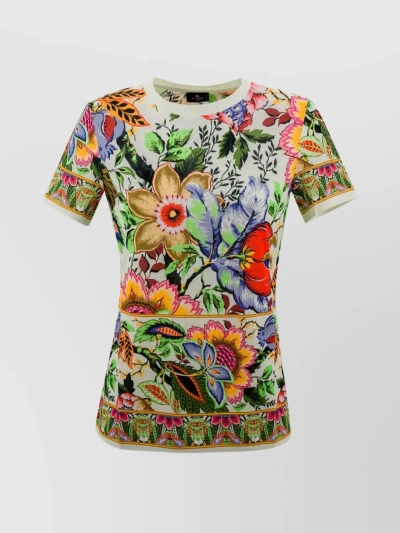 Etro Floral Cotton T-shirt In Multi