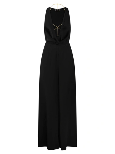 Elisabetta Franchi Fluid Crepe Jumpsuit With Bra Accessory In Black