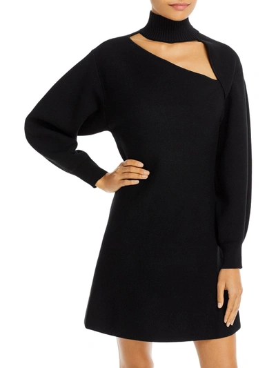 Aqua Frances Womens Knit Turtleneck Sweaterdress In Black