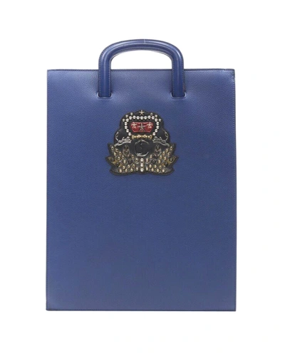 Christian Louboutin Trictrac Blue Crest Studded Leather Side Zip Portfolio Bag