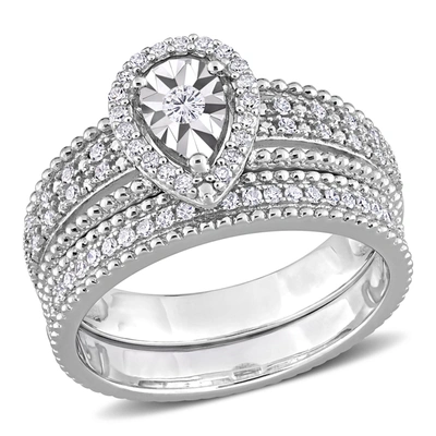 Mimi & Max 1/3ct Tdw Diamond Teardrop Halo Bridal Set In Sterling Silver In White