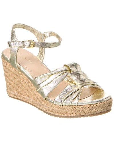 Ted Baker Carda Leather Wedge Sandal In Gold