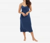 The Sleep Code Washable Silk Midi Slip Dress In Navy In Blue