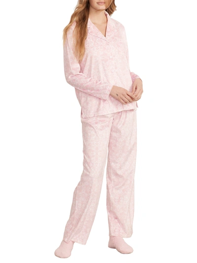 Karen Neuburger Girlfriend Fleece Pajama Set In Damask Pink