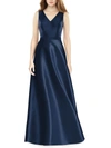 Alfred Sung V-neck Sleeveless High-low Sateen Twill Gown In Multi