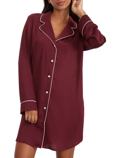 Bare Washed Satin Sleep Shirt In Maroon Banner