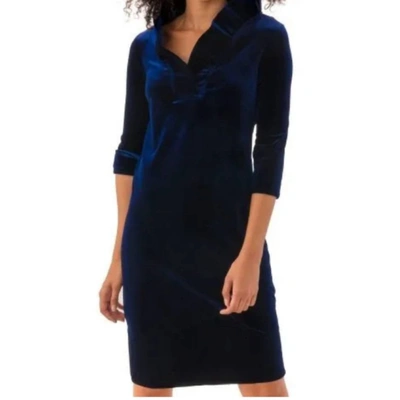 Gretchen Scott Ruffleneck Velour Dress In Navy In Blue