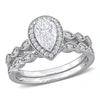 Mimi & Max 1 1/6ct Dew Created Moissanite Teardrop Halo Bridal Ring Set In Sterling Silver In White