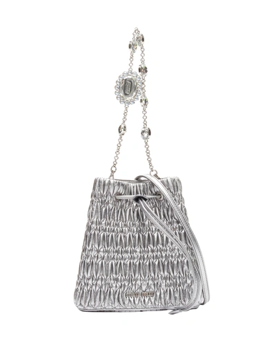 Miu Miu Matelasse Nappa Crystal Chain Silver Leather Crossbody Bucket Bag