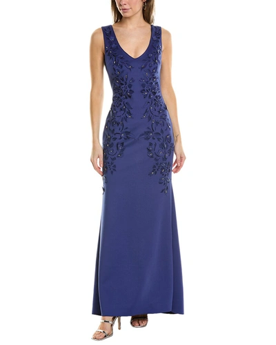 Badgley Mischka Robe Aus Lasergeschnittenem Scuba Mit Kristallverzierung In Navy