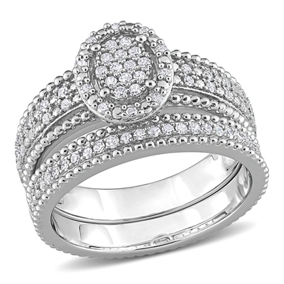 Mimi & Max 1/3ct Tdw Diamond Oval Shape Cluster Bridal Set In Sterling Silver In White