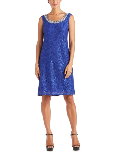 R & M Richards Petites Womens Lace Special Occasion Dress With Jacket In Blue