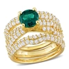 MIMI & MAX 3 3/4CT TGW CREATED EMERALD CREATED WHITE SAPPHIRE BRIDAL RING SET IN YELLOW SILVER