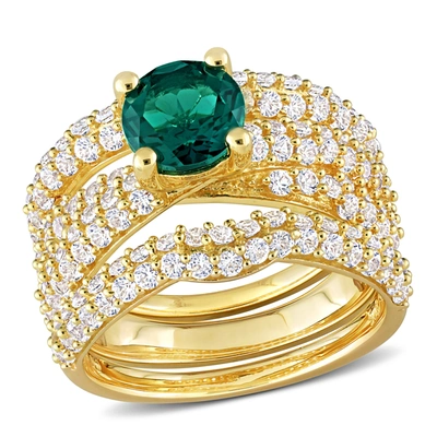 Mimi & Max 3 3/4ct Tgw Created Emerald Created White Sapphire Bridal Ring Set In Yellow Silver In Green