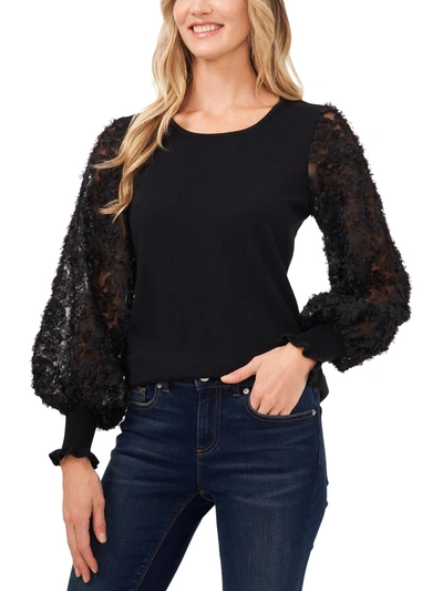 Cece Womens Lace Knit Blouse In Black