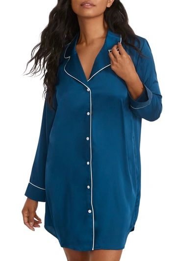 Bare Washed Satin Sleep Shirt In Blue