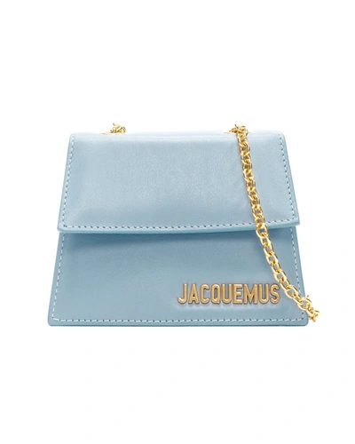 Jacquemus Le Piccolo Blue Leather Gold Chain Boxy 2-way Crossbody Micro Bag