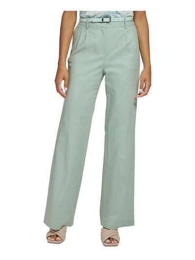Calvin Klein Womens Pleated Belted Trouser Pants In Blue