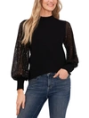 Cece Sequin Sleeve Mock Neck Sweater In Black