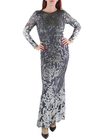 Xscape Petites Womens Mesh Embellished Evening Dress In Grey