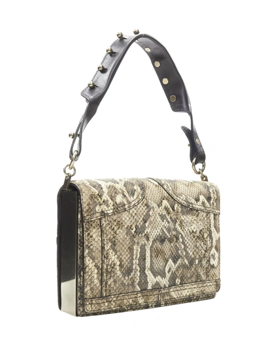 Alexander Wang T Alexander Wang Brown Scaled Leather Black Studded Strap Flap Shoulder Bag In Beige