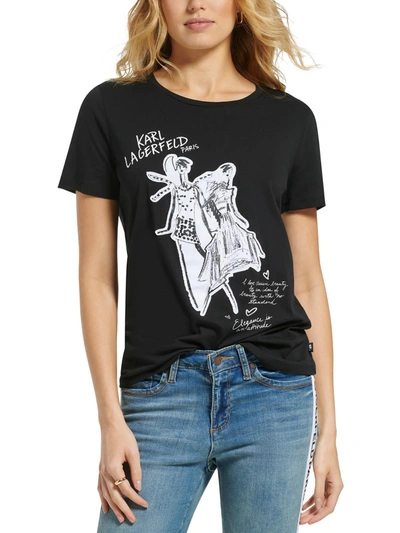 Karl Lagerfeld Womens Cotton Logo Graphic T-shirt In Black