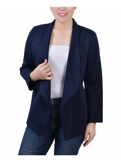 Ny Collection Petites Womens Drapey Business Open-front Blazer In Blue