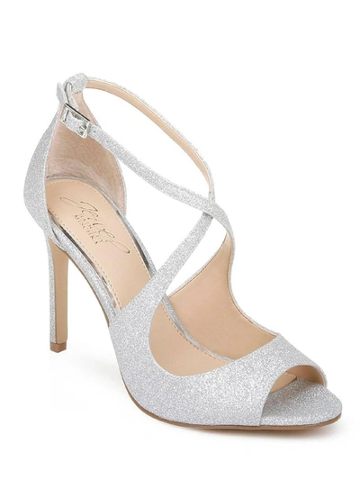 Jewel Badgley Mischka Jonna Womens Glitter Ankle Strap D'orsay Heels In Silver