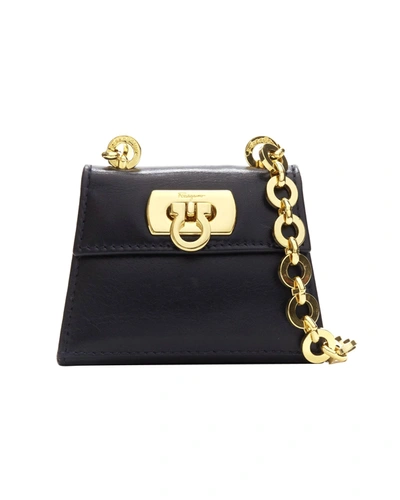 Ferragamo Salvatore  Vintage Gancini Black Gold Chain Mini Waist Belt Bag