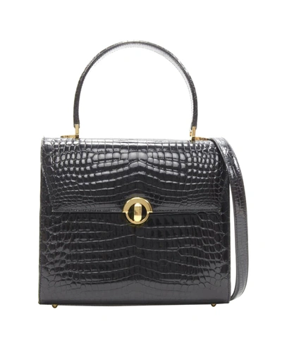 Other Designers Kwanpen Black Polished Leather Gold Turnlock Crossbody Flap Satchel Bag
