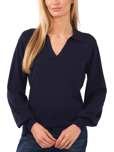 Cece Women's Collared V-neck Puff Shoulder 3/4-sleeve Top In Blue