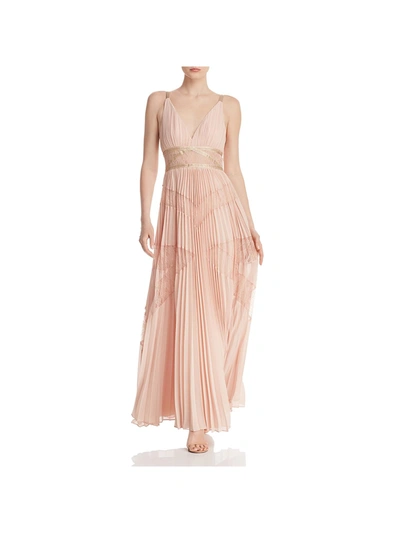 Bcbgmaxazria Eve Womens Pleated Lace Inset Evening Dress In Pink
