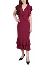 NY COLLECTION PETITES WOMENS RUFFLED A-LINE MIDI DRESS