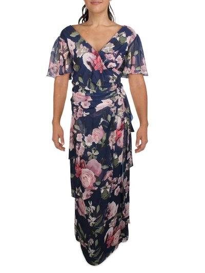 Xscape Plus Womens Floral Ruffled Evening Dress In Multi
