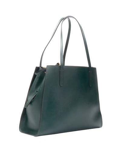 Marni Green Saffiano Leather Top Zip Asymmetric Structured Tote Bag